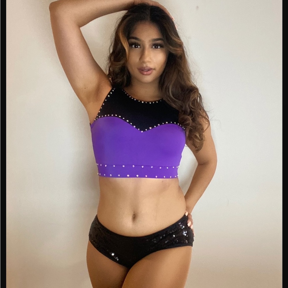 LAST CHANCE! Purple dance top with sweetheart top and rhinestones